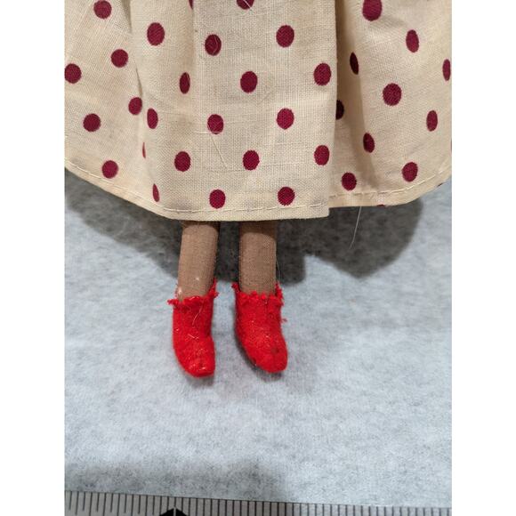 Vintage Hand Painted Doll Stockinette African Red Polka Dot Dress Collection - Picture 8 of 9
